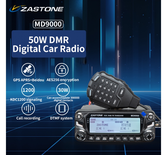 ZASTONE MD9000 DMR Digital Car Walkie Talkie 50W Dual Band mobiles Radio Gps APRS Walkie-talkie AES256 DTMF Amateur Transceiver